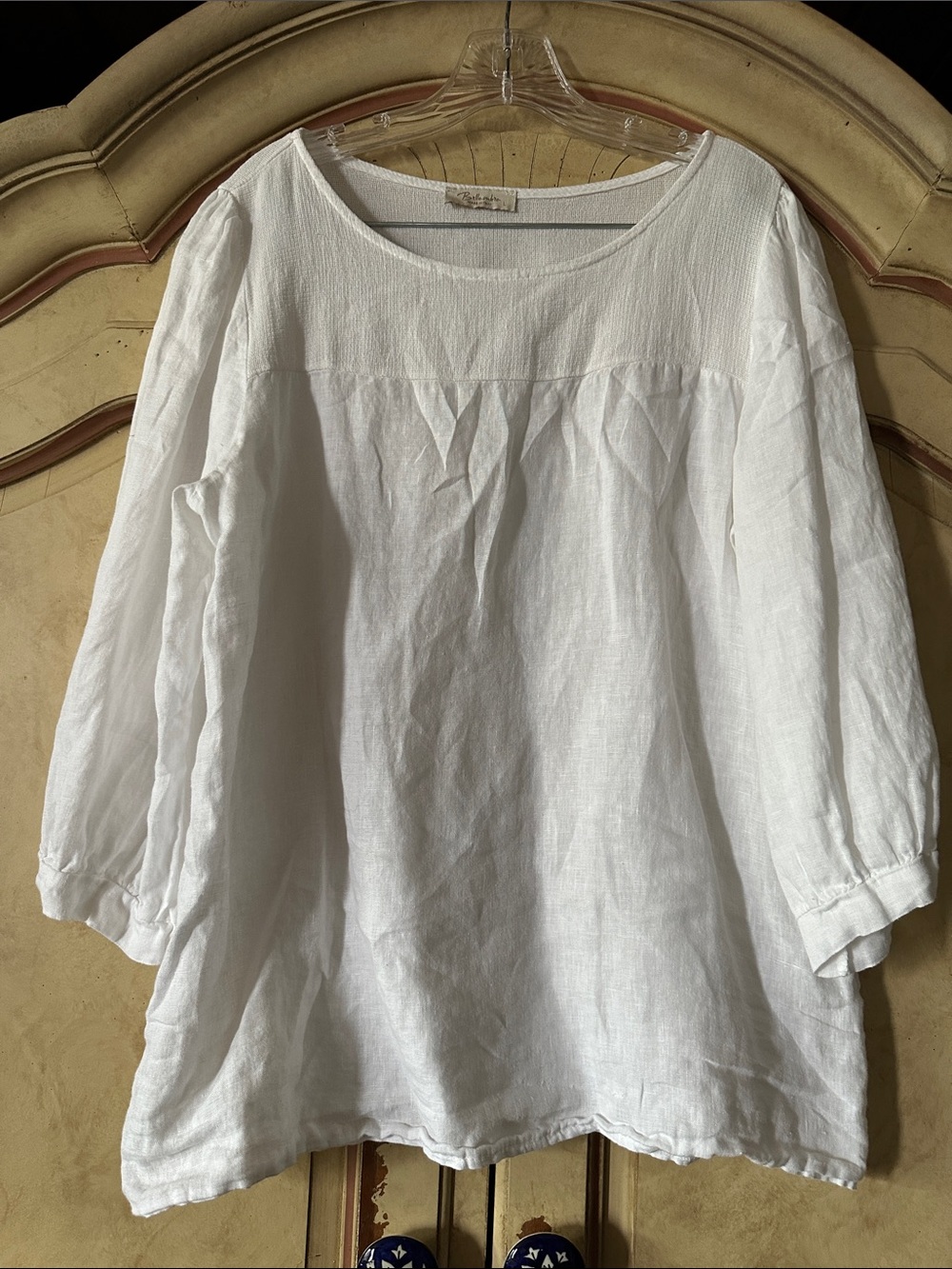 Bellamie White 100% Linen Relaxed Peasant Tunic size Large